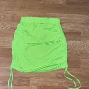 Neon Green Pencil Skirt with Draw Strings on Side